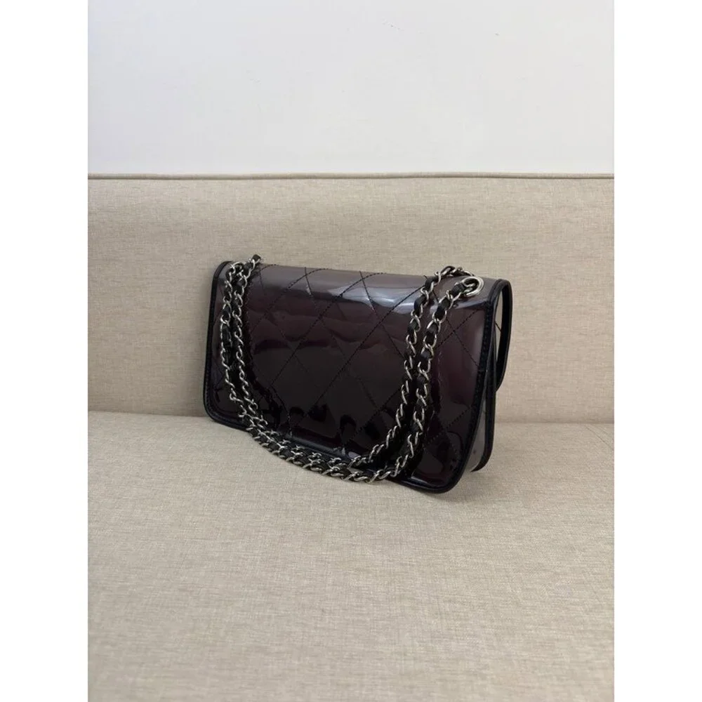 CHANEL Black Patent Leather Classic Flap Medium SHW